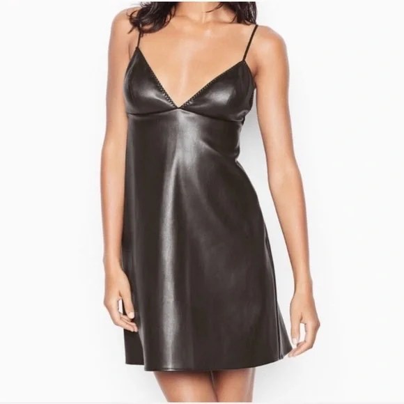 ✨HP✨ VS Faux Leather Slip Dress Vegan Babydoll XS - Picture 2 of 10